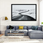 Winding Snow Road with Yellow Markers Wall Art