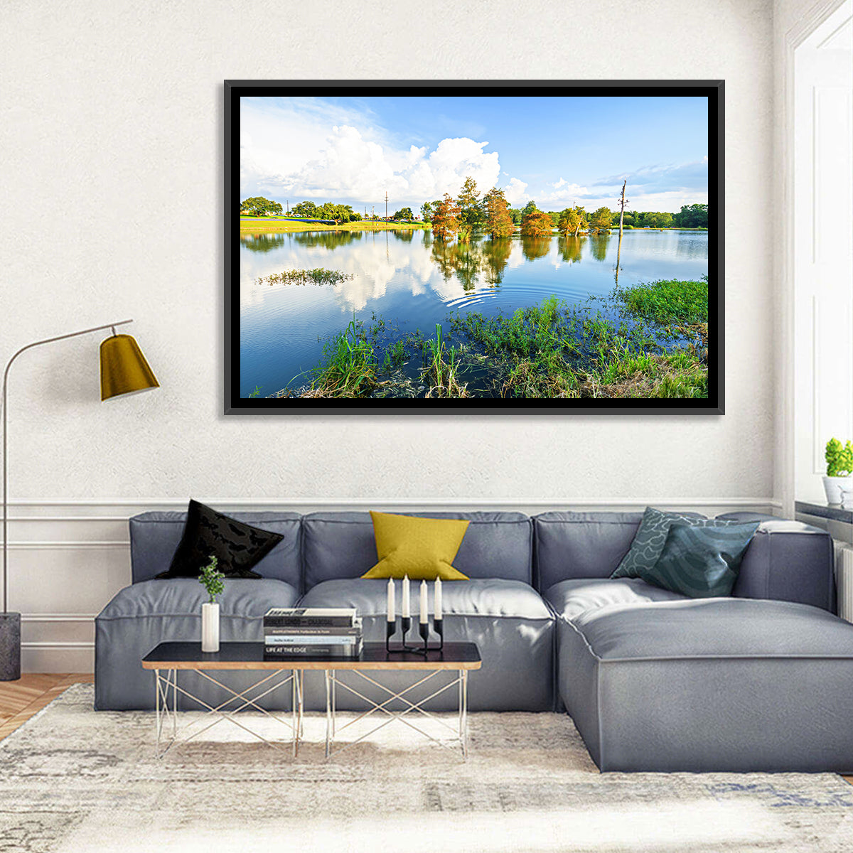 Lafayette Bayou Reflection Wall Art in a room, landscape