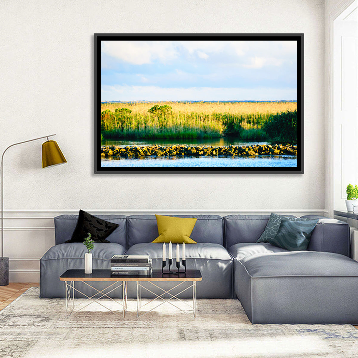 Louisiana Bayou Marsh at Golden Hour Wall Art in a room, landscape
