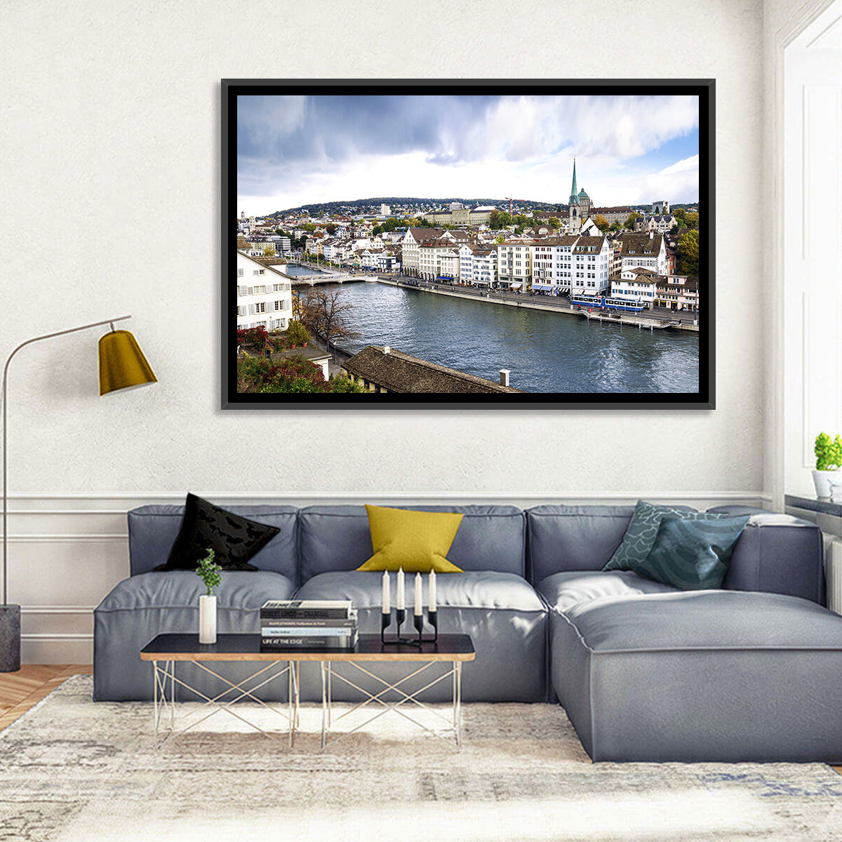 Limmat River at Fraumünster, Zurich Wall Art in a room, landscape