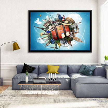 Suitcase and World Landmarks Montage Wall Art