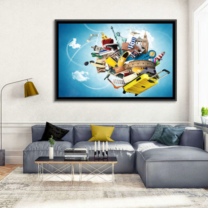 Floating Landmarks with Yellow Suitcase Wall Art
