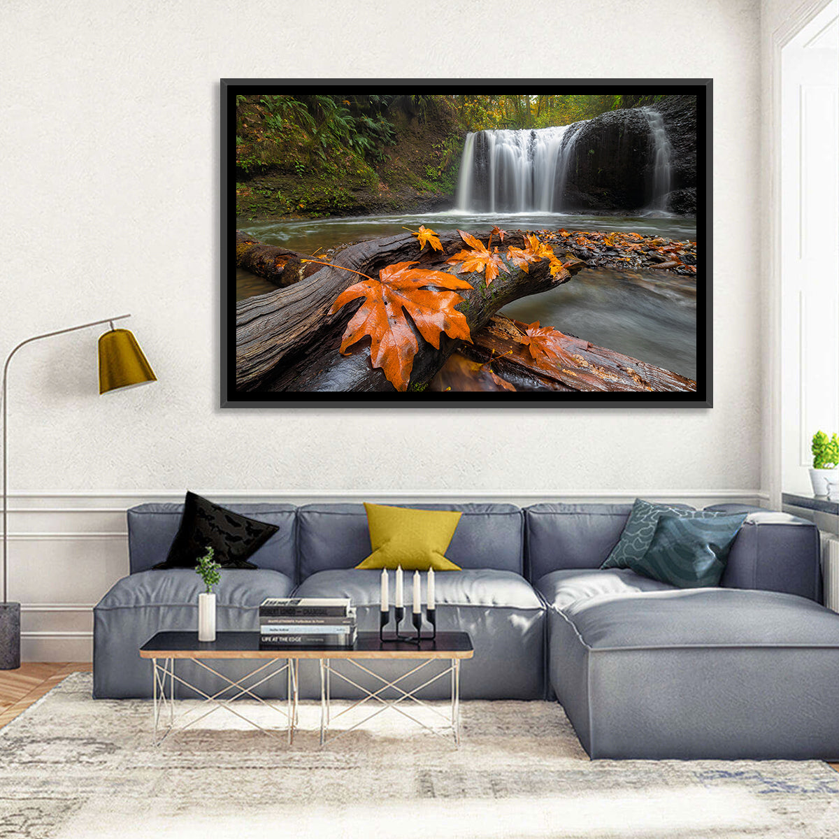 Clackamas Waterfall with Maple Leaf Wall Art