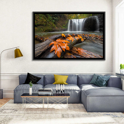 Clackamas Waterfall with Maple Leaf Wall Art