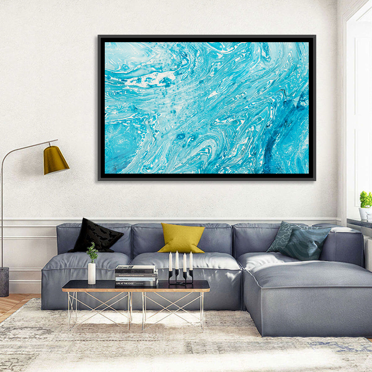 Cerulean Marbled Waves Wall Art
