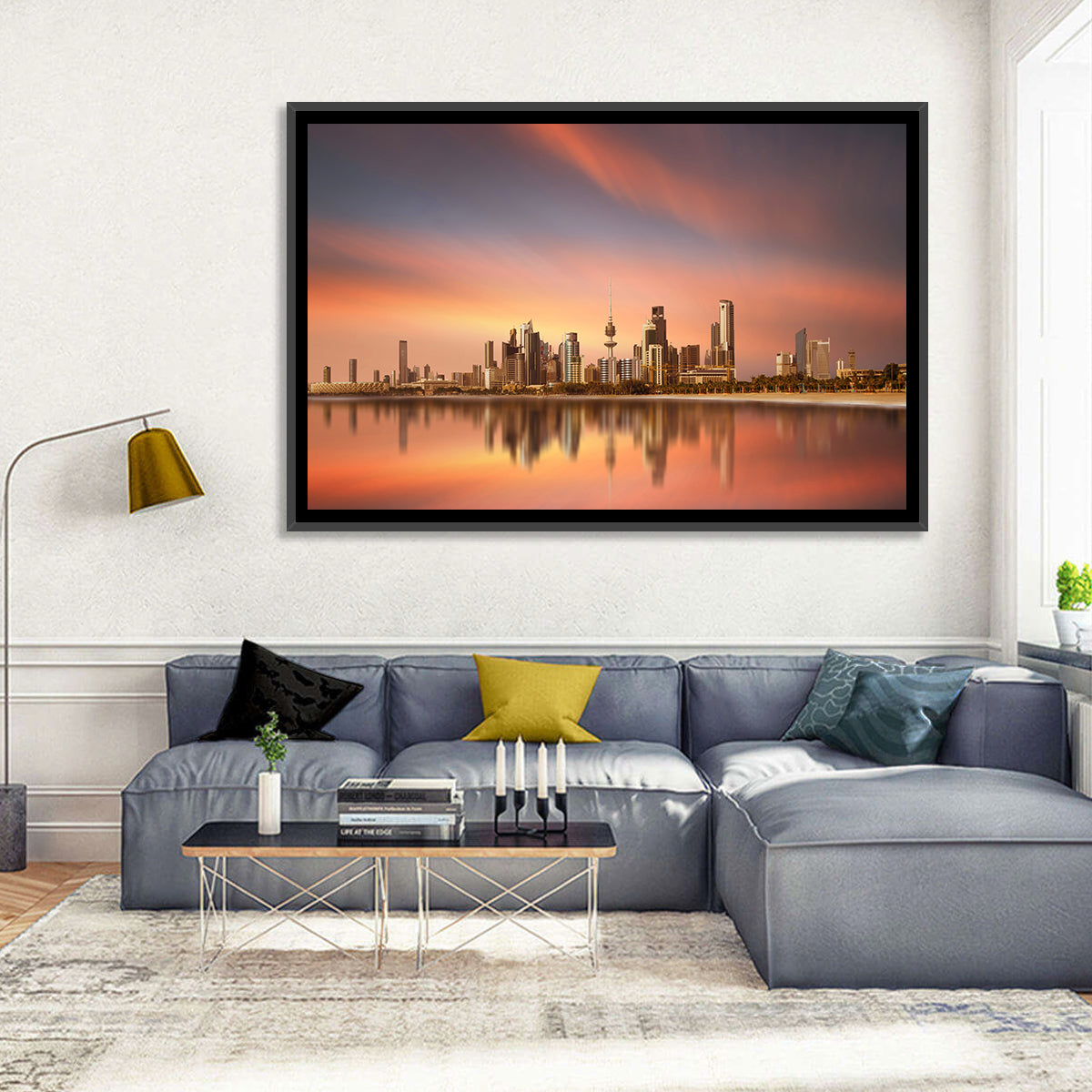 Kuwait City Skyline at Sunset Wall Art in a room, landscape