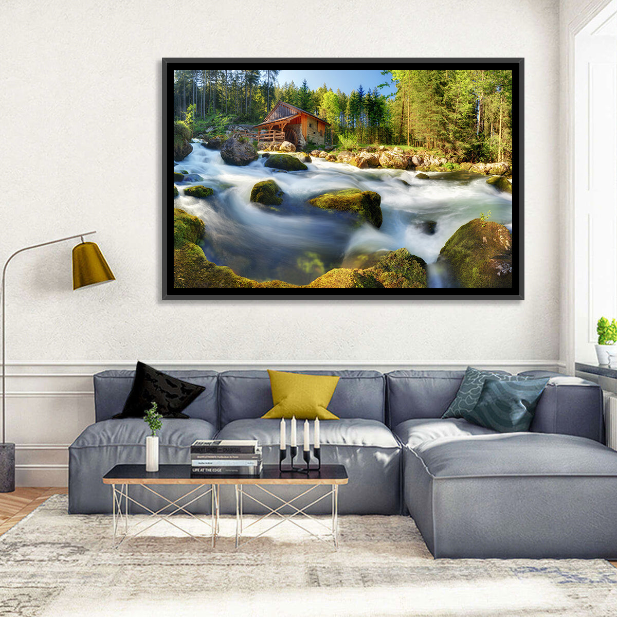 Salzburg Stream with Watermill Wall Art in a room, landscape