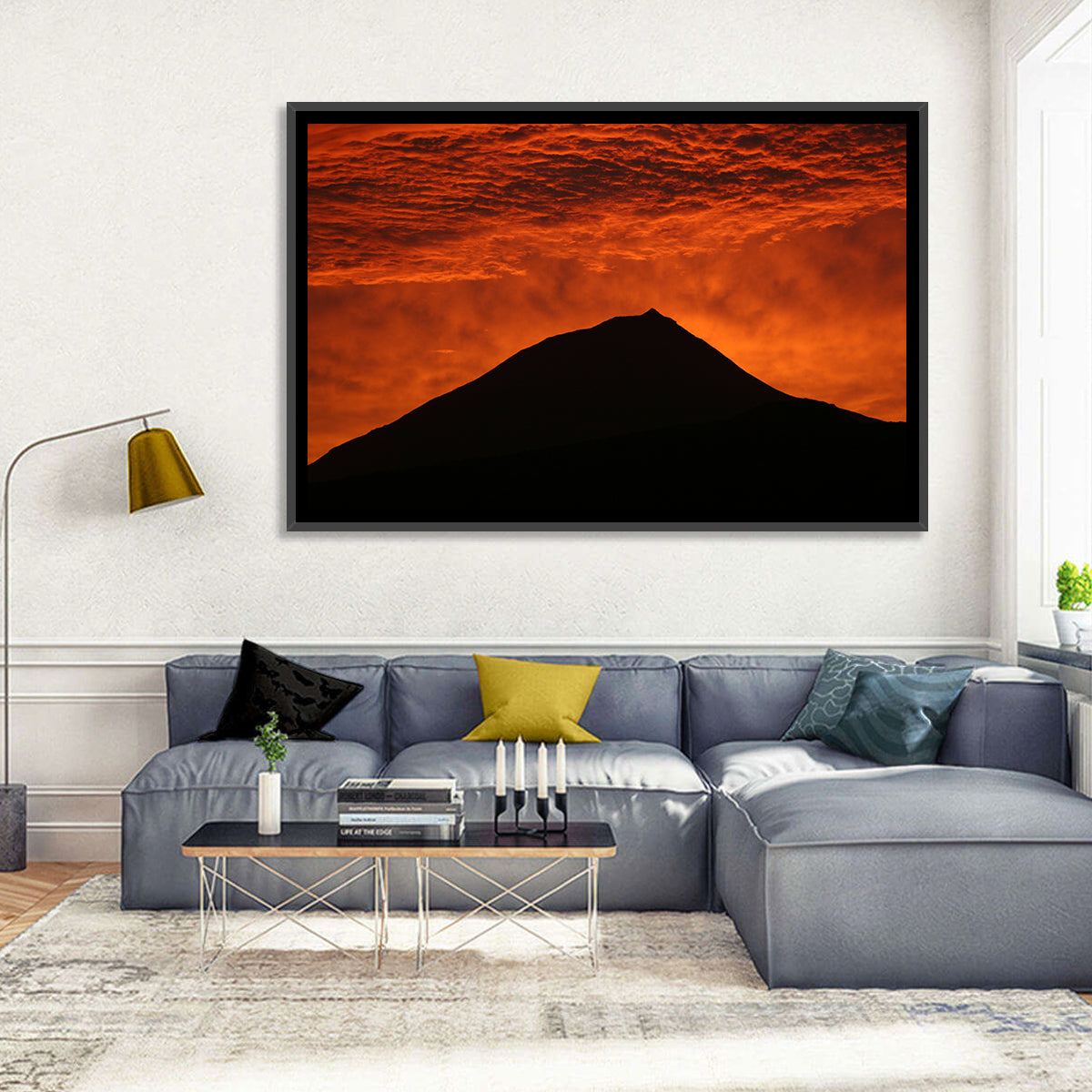 Pico Island Volcano Silhouette at Sunset Wall Art in a room, landscape