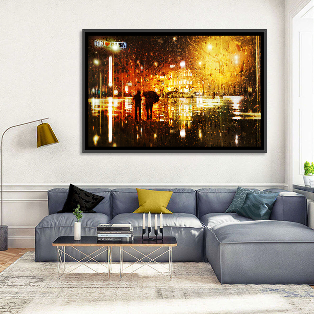 Rainy Night in Kharkiv Wall Art in a room, landscape