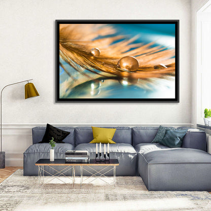 Golden Feather with Droplets Wall Art