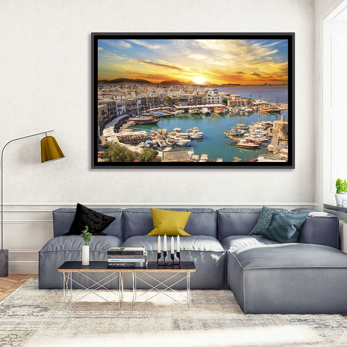 Kyrenia Harbour at Sunset Wall Art in a room, landscape