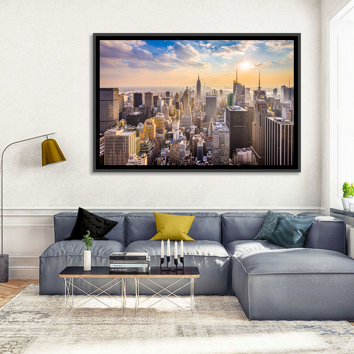 New York City Skyline at Golden Hour Wall Art in a room, landscape