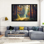 Sunlit Autumn Pine Forest Wall Art