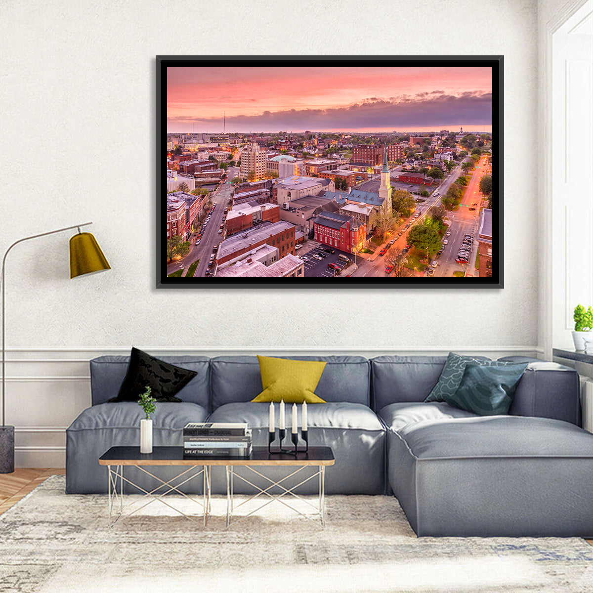Church Spire at Dusk Wall Art in a room, landscape