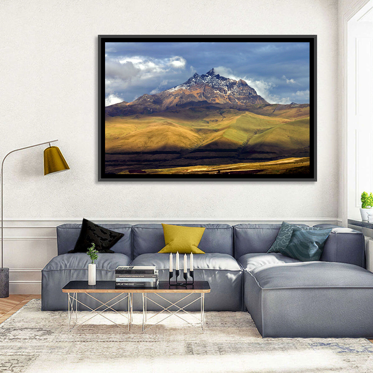 Antisana Volcano Landscape Wall Art in a room, landscape