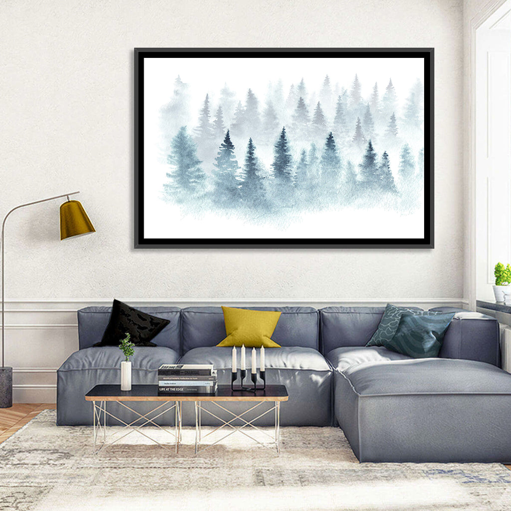 Misty Pine Forest Watercolor Wall Art