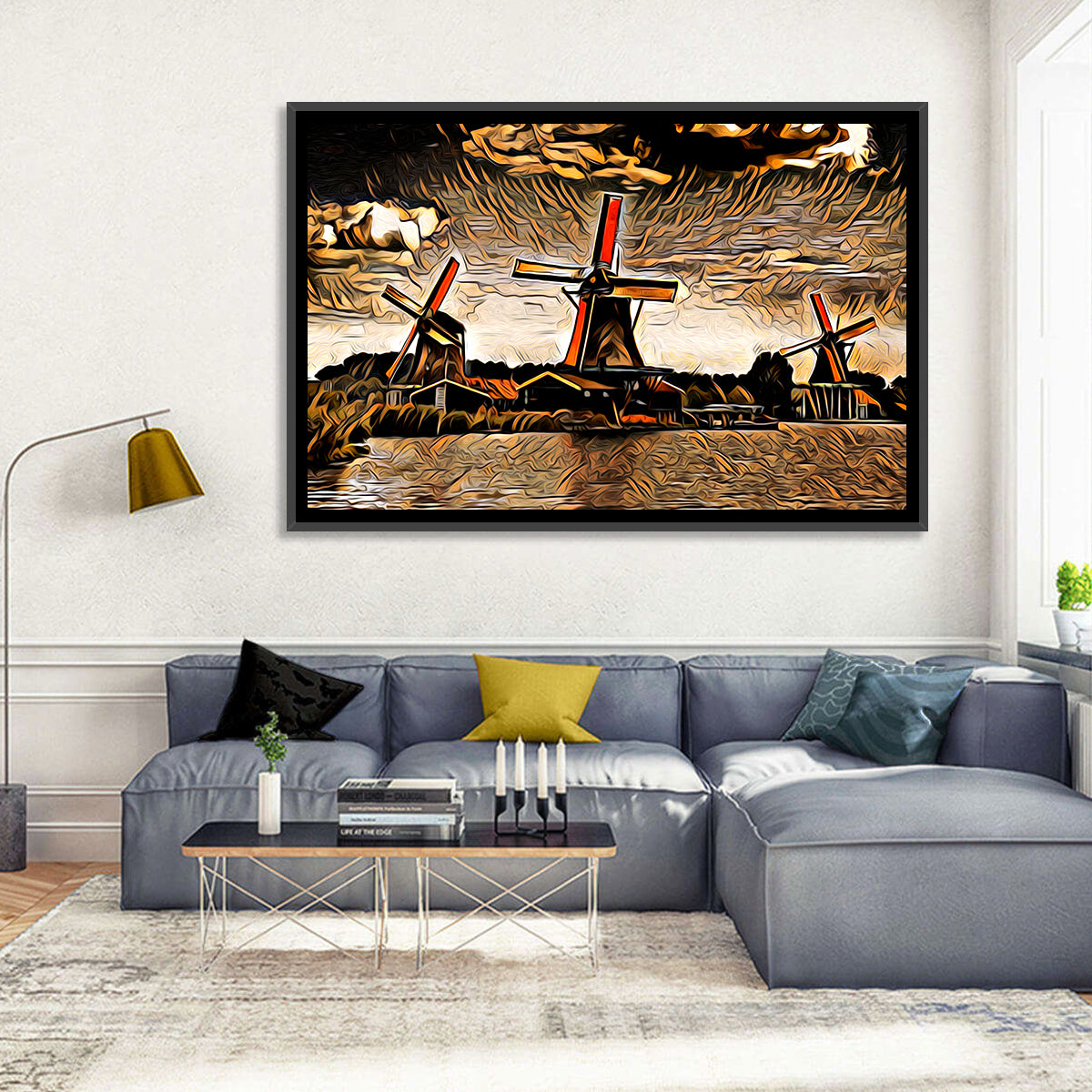 Retro Windmills at Sunset Wall Art