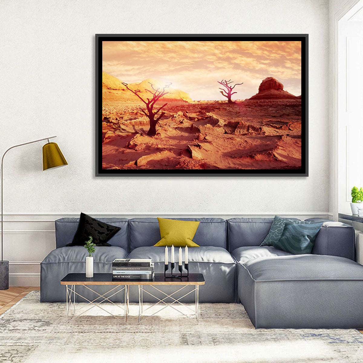 Gnarled Trees at Desert Sunset Wall Art in a room, landscape