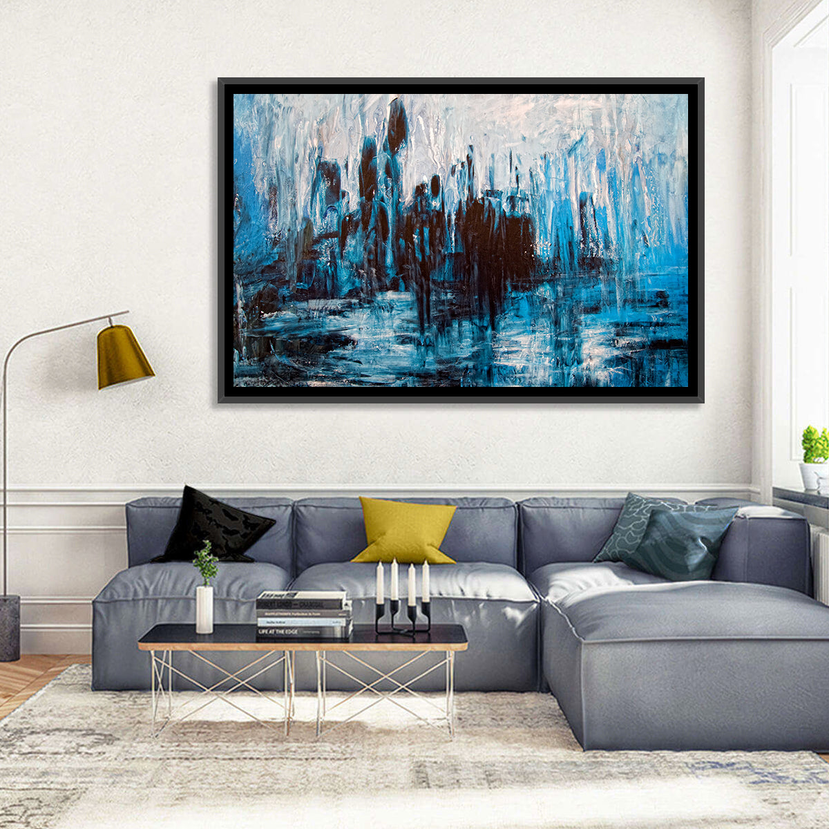 Rainy Abstract Skyline Reflection Wall Art