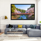 Arched Red Bridge with Cherry Blossoms Wall Art