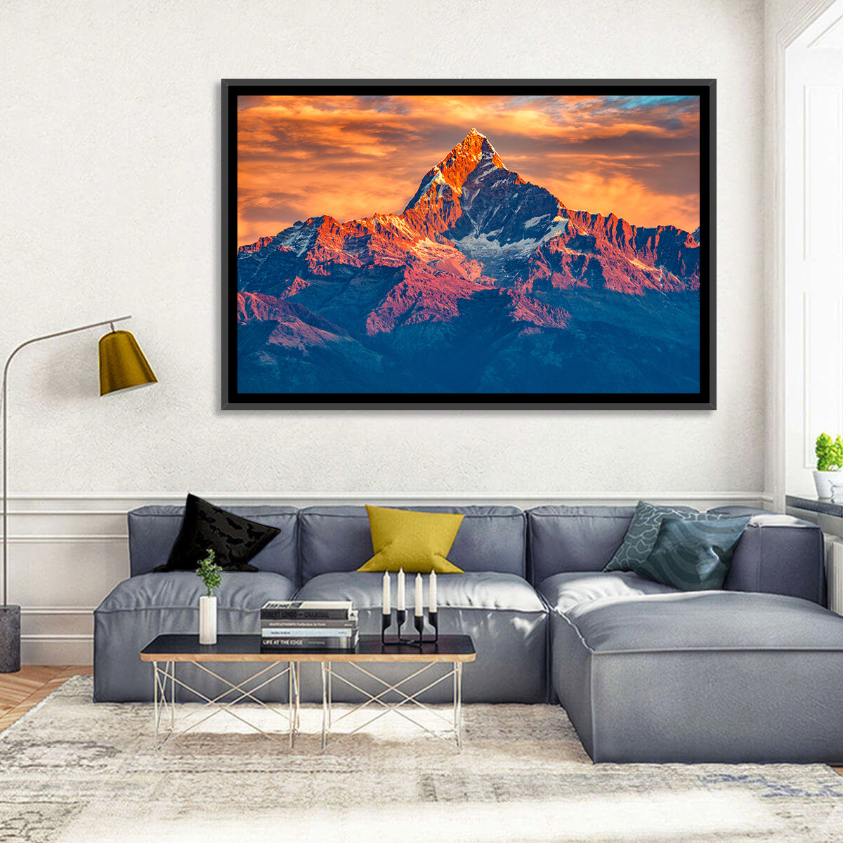 Machhapuchhre Sunrise Over Pokhara Wall Art in a room, landscape