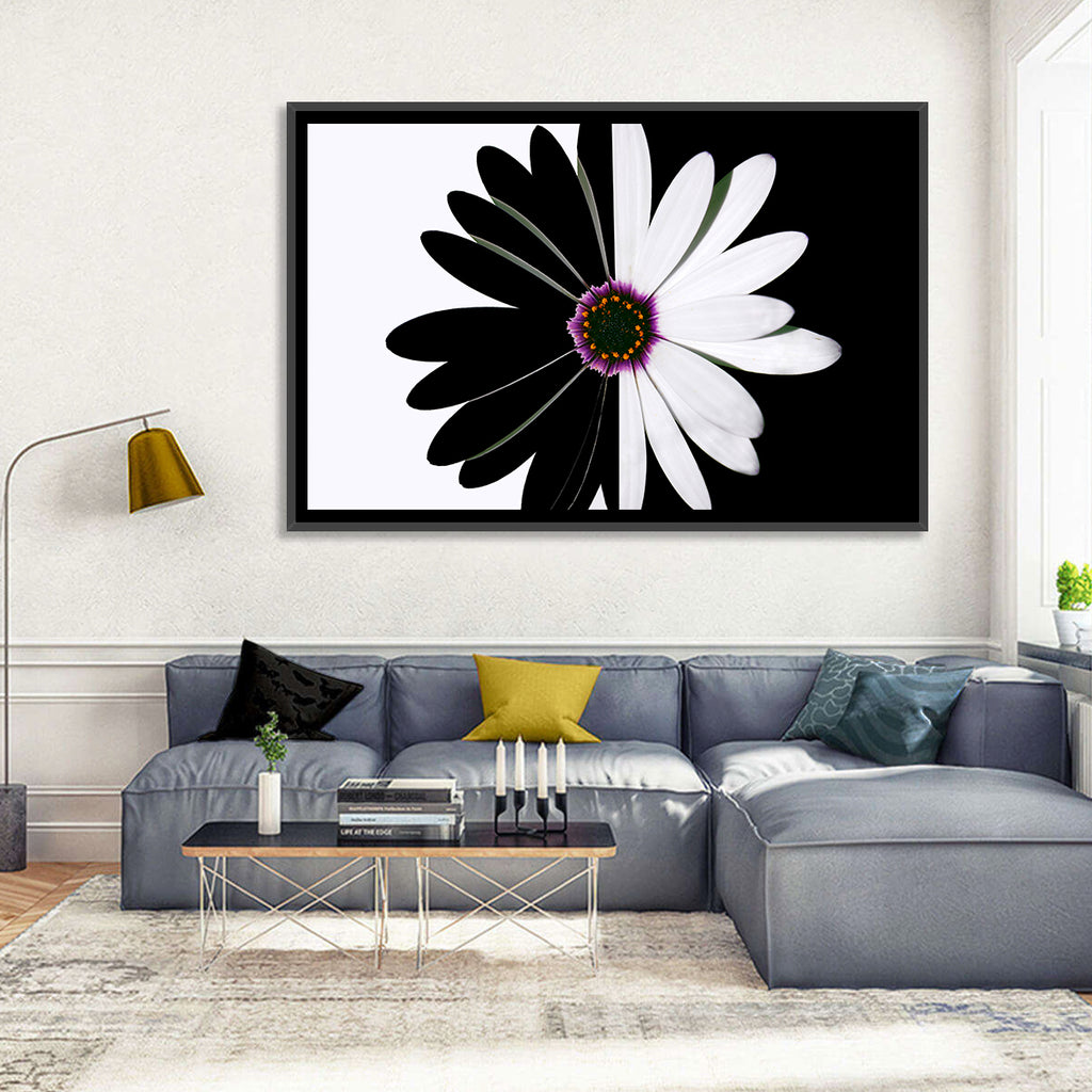 Black and White Daisy with Purple Ring Wall Art