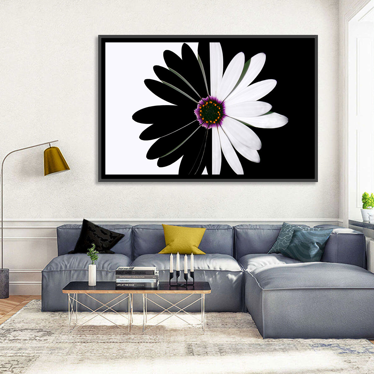 Black and White Daisy with Purple Ring Wall Art