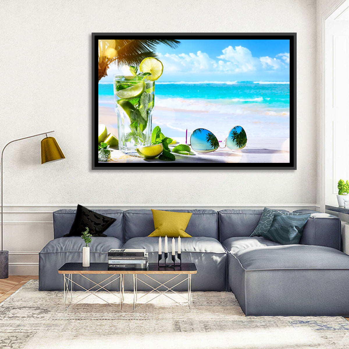 Mojito Beach Scene Wall Art in a room, landscape