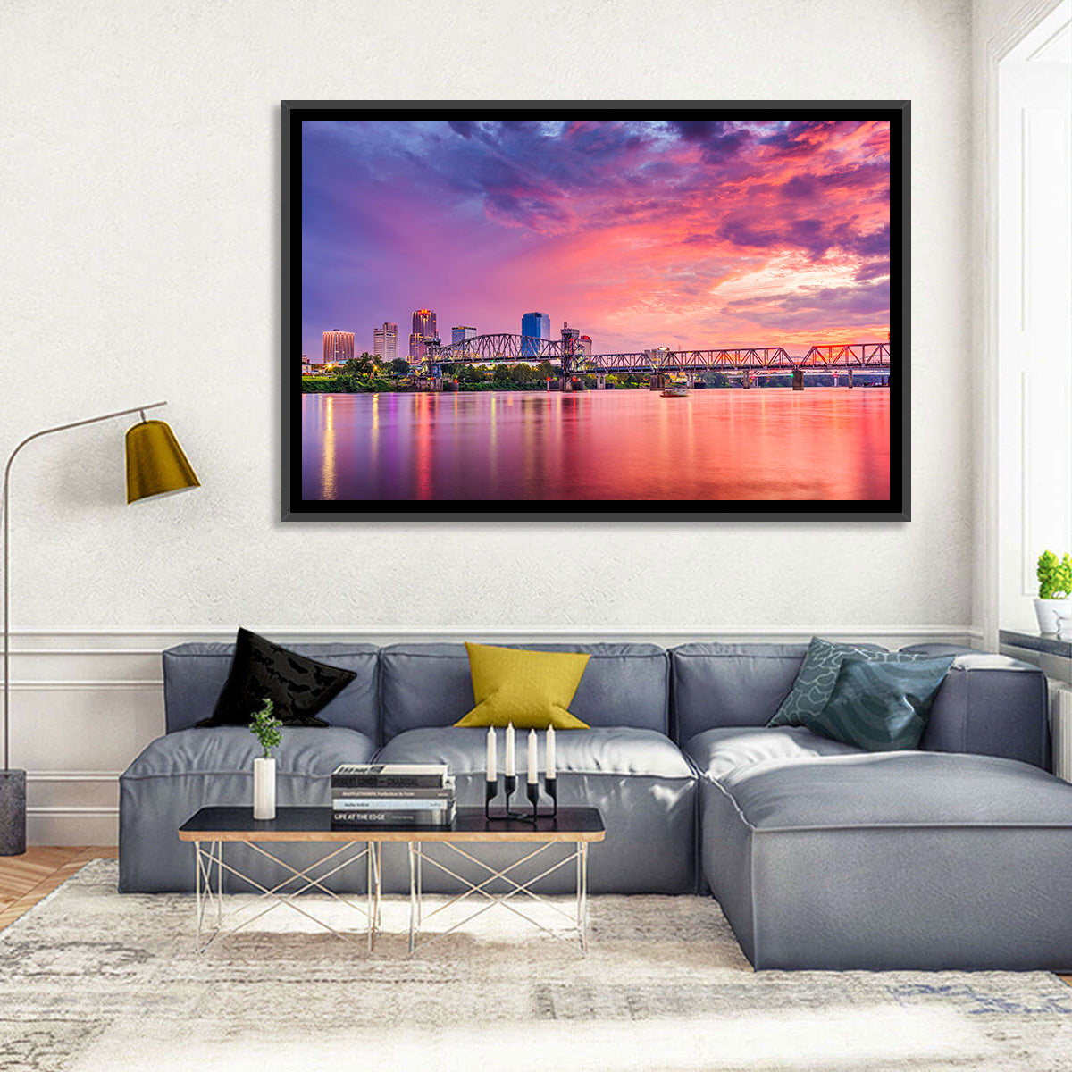 Little Rock Sunset Skyline Wall Art in a room, landscape