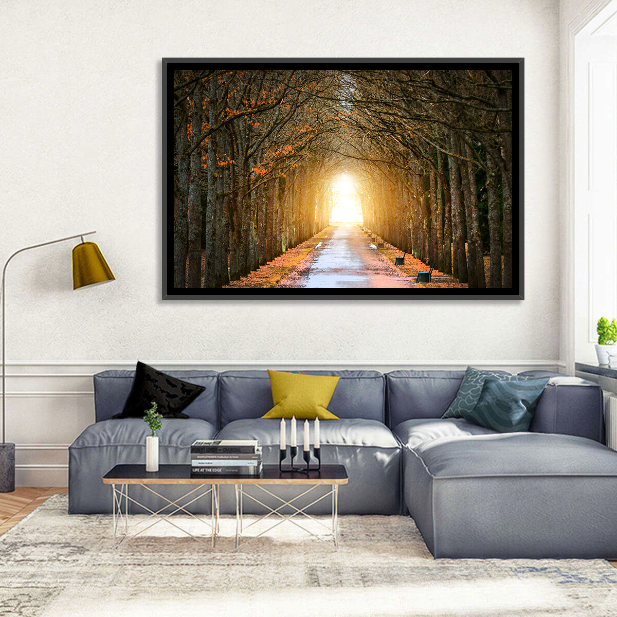Autumn Oak Tunnel Wall Art in a room, landscape