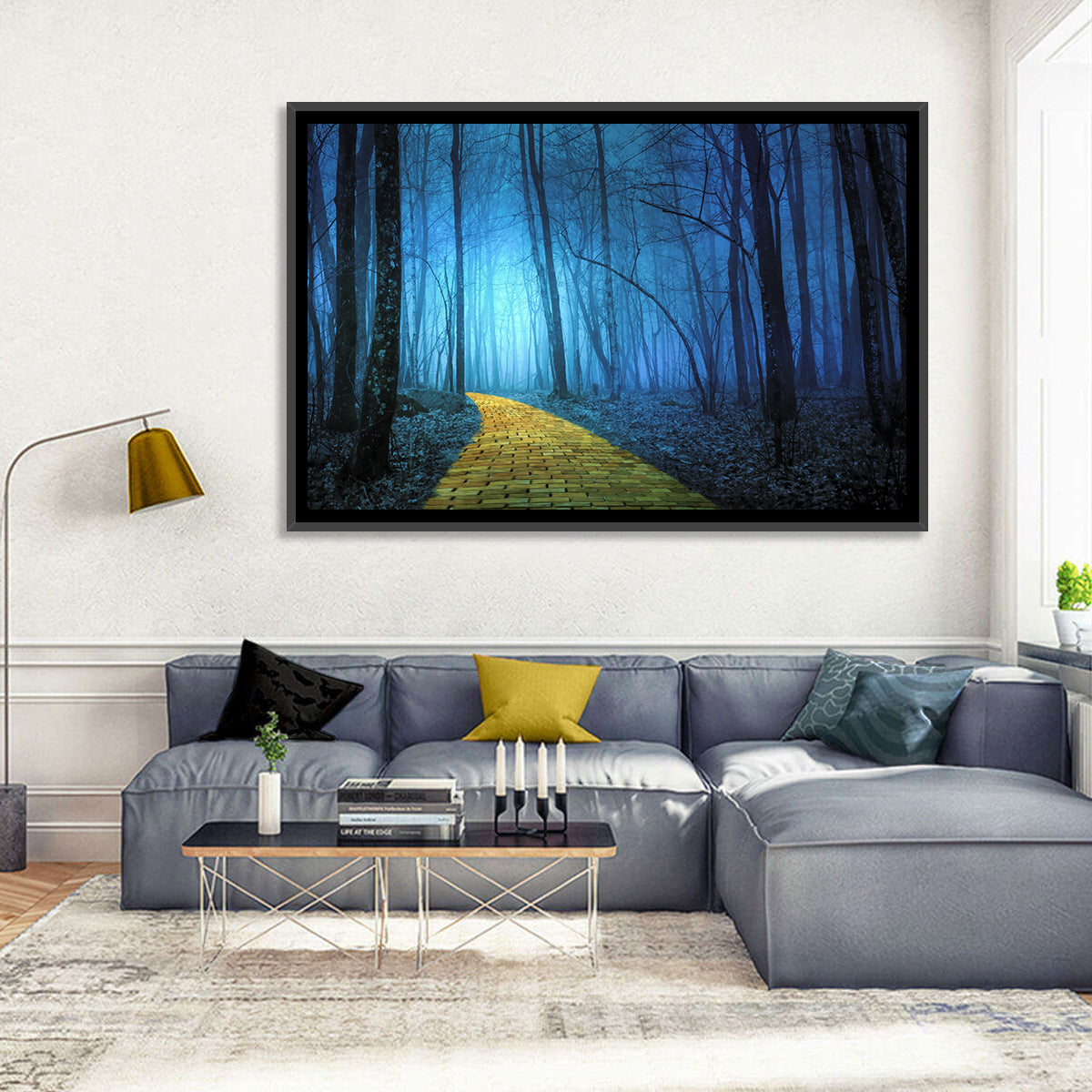 Misty Yellow Brick Road Wall Art in a room, landscape
