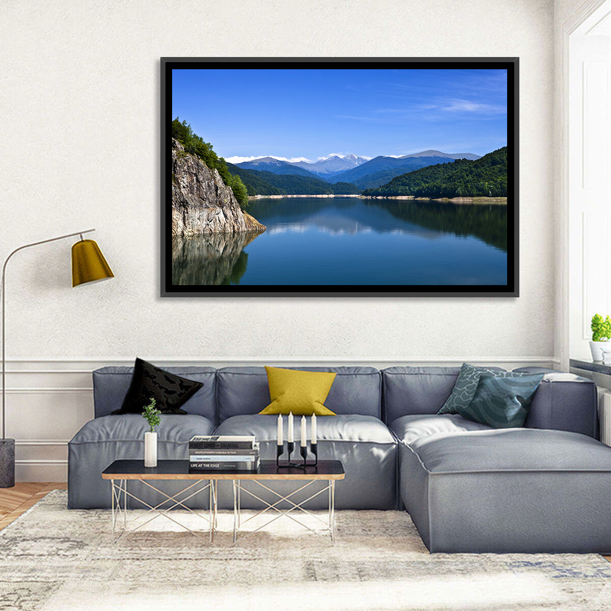 Cliffside Mountain Lake Reflection Wall Art