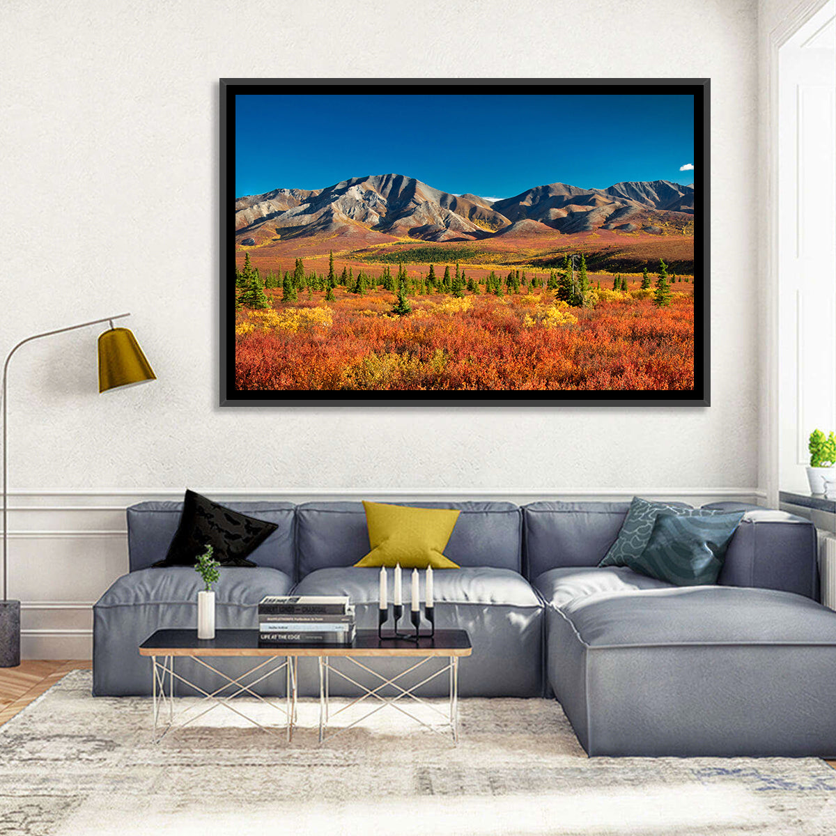 Denali Autumn Peaks Wall Art in a room, landscape