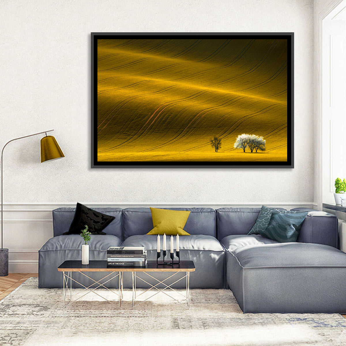 Golden Hour Rapeseed Field Wall Art in a room, landscape