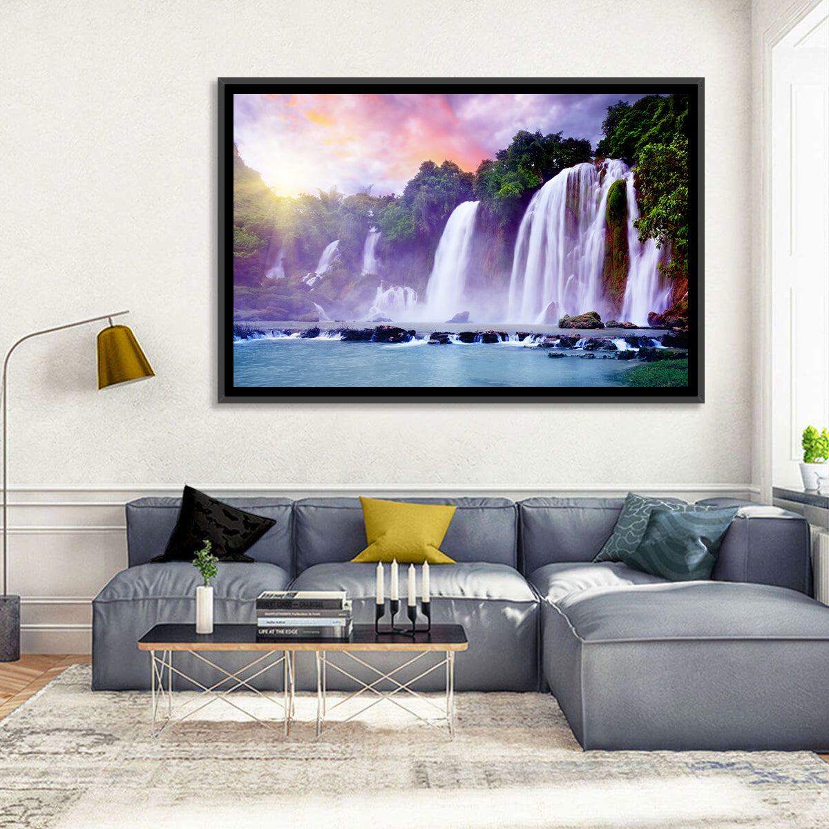 Ban Gioc Banyue Waterfall Wall Art in a room, landscape