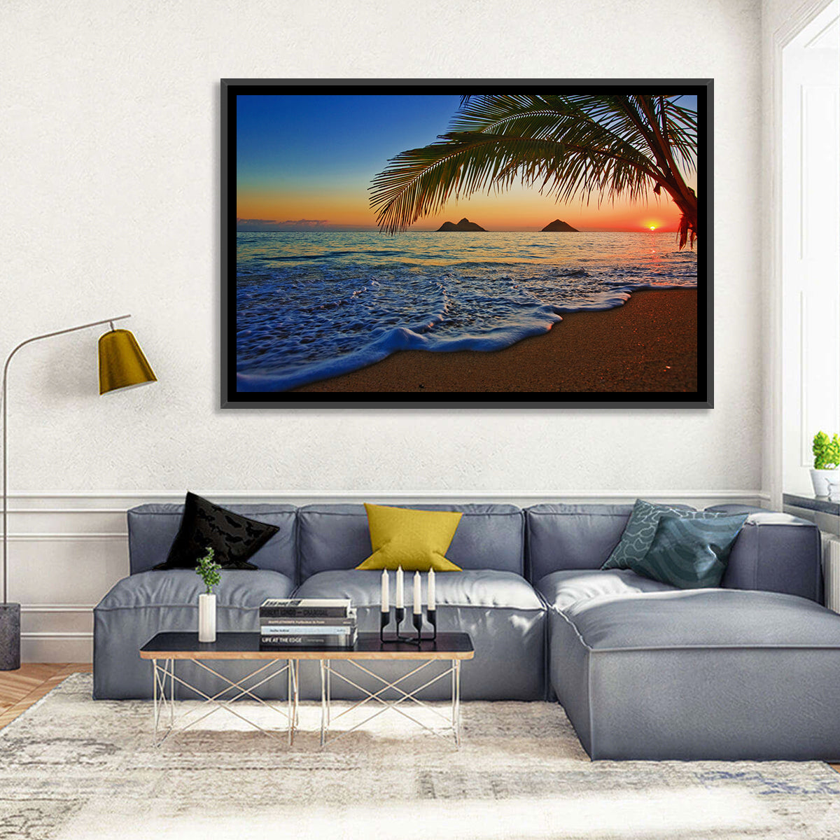 Lanikai Sunset Over Mokulua Islands Wall Art in a room, landscape