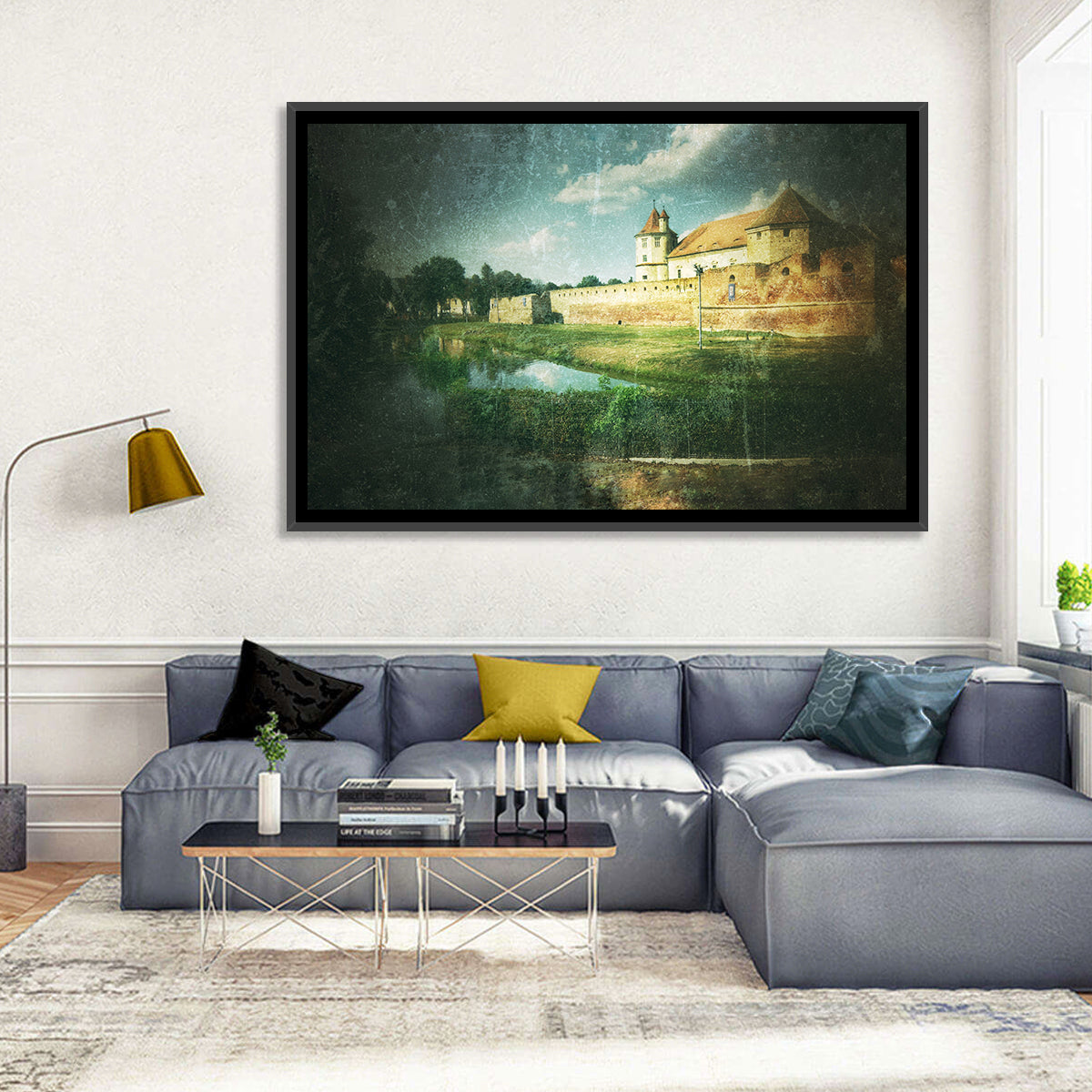 Făgăraș Fortress Moat Reflection Wall Art in a room, landscape