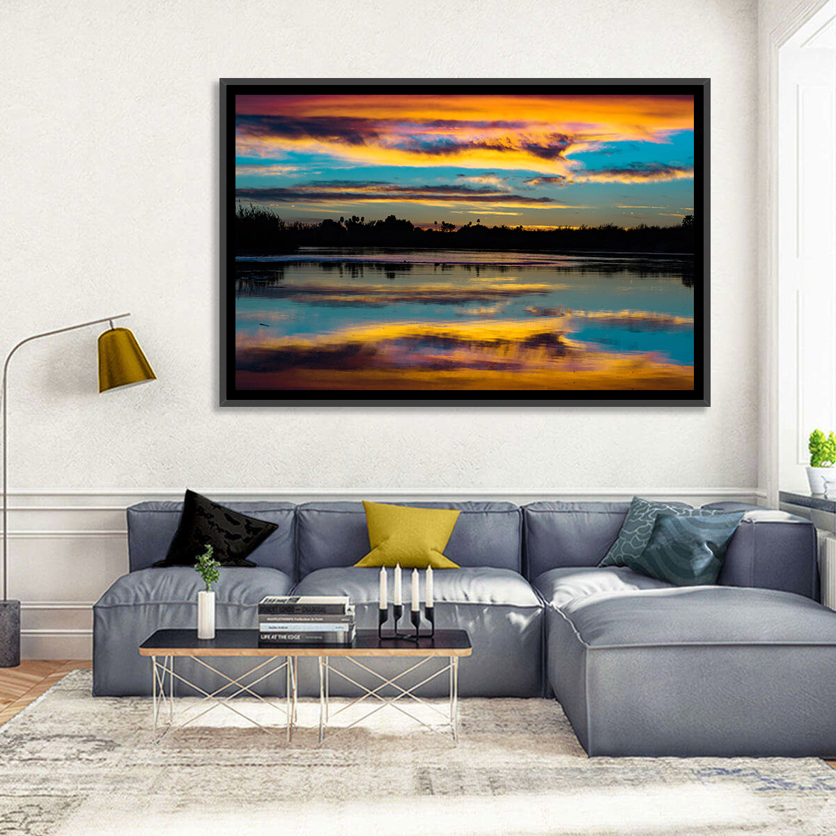 Colorado River Dusk Reflection Wall Art in a room, landscape