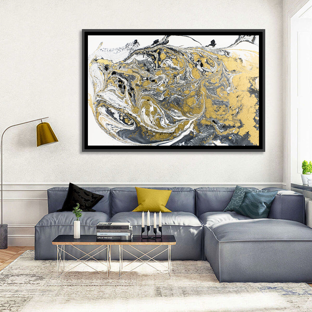Metallic Gold Marbled Abstract Wall Art