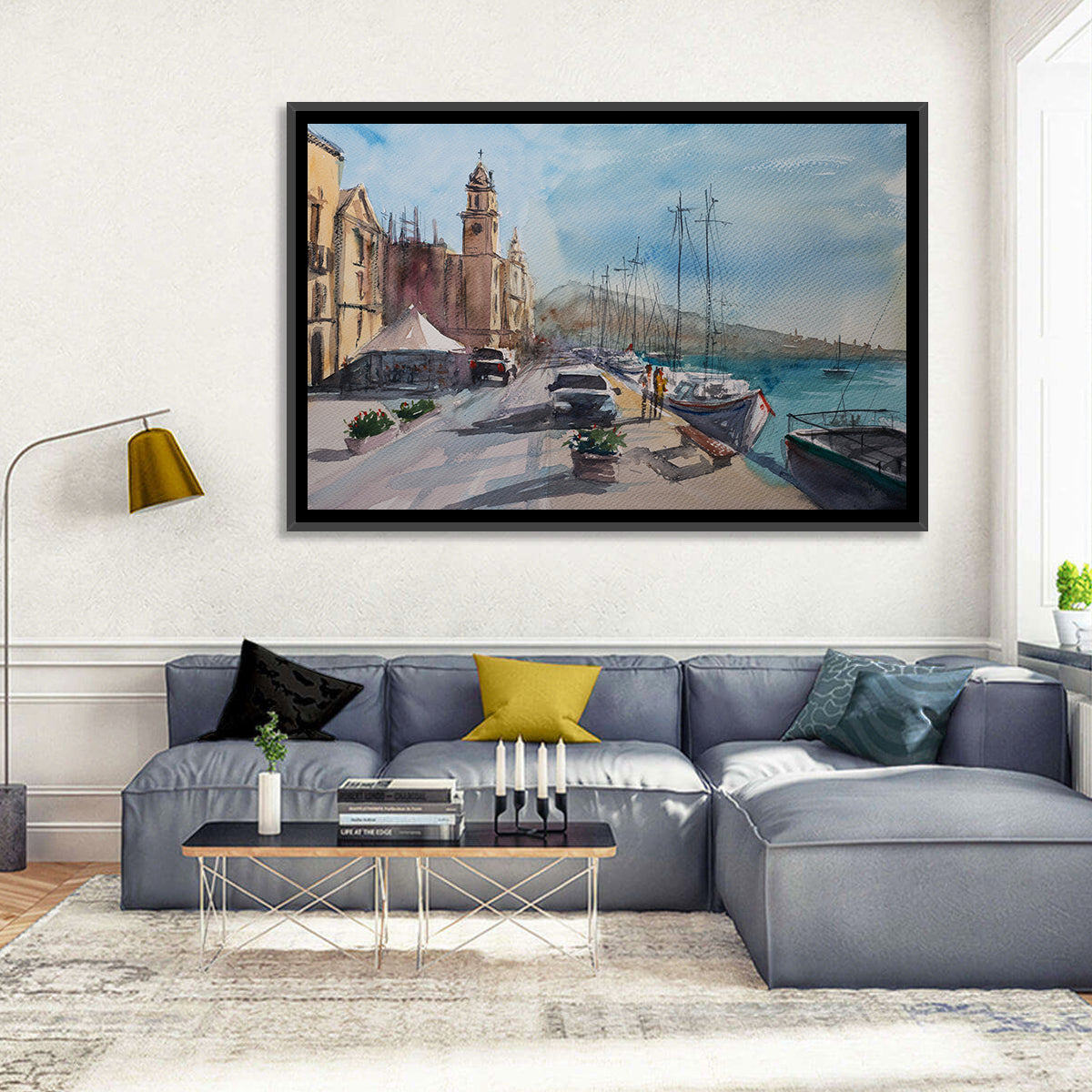 Valette Harbor Sketch Wall Art in a room, landscape