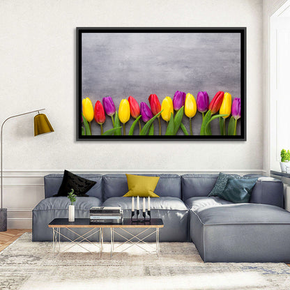 Row of Multicolored Tulips Wall Art