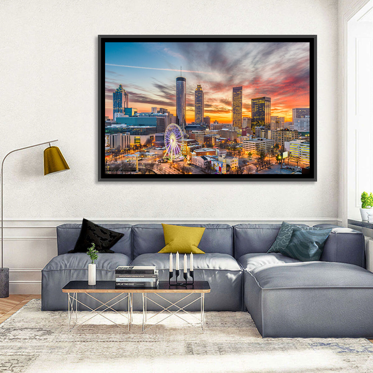 Atlanta Skyline with Skyview Wheel Wall Art in a room, landscape
