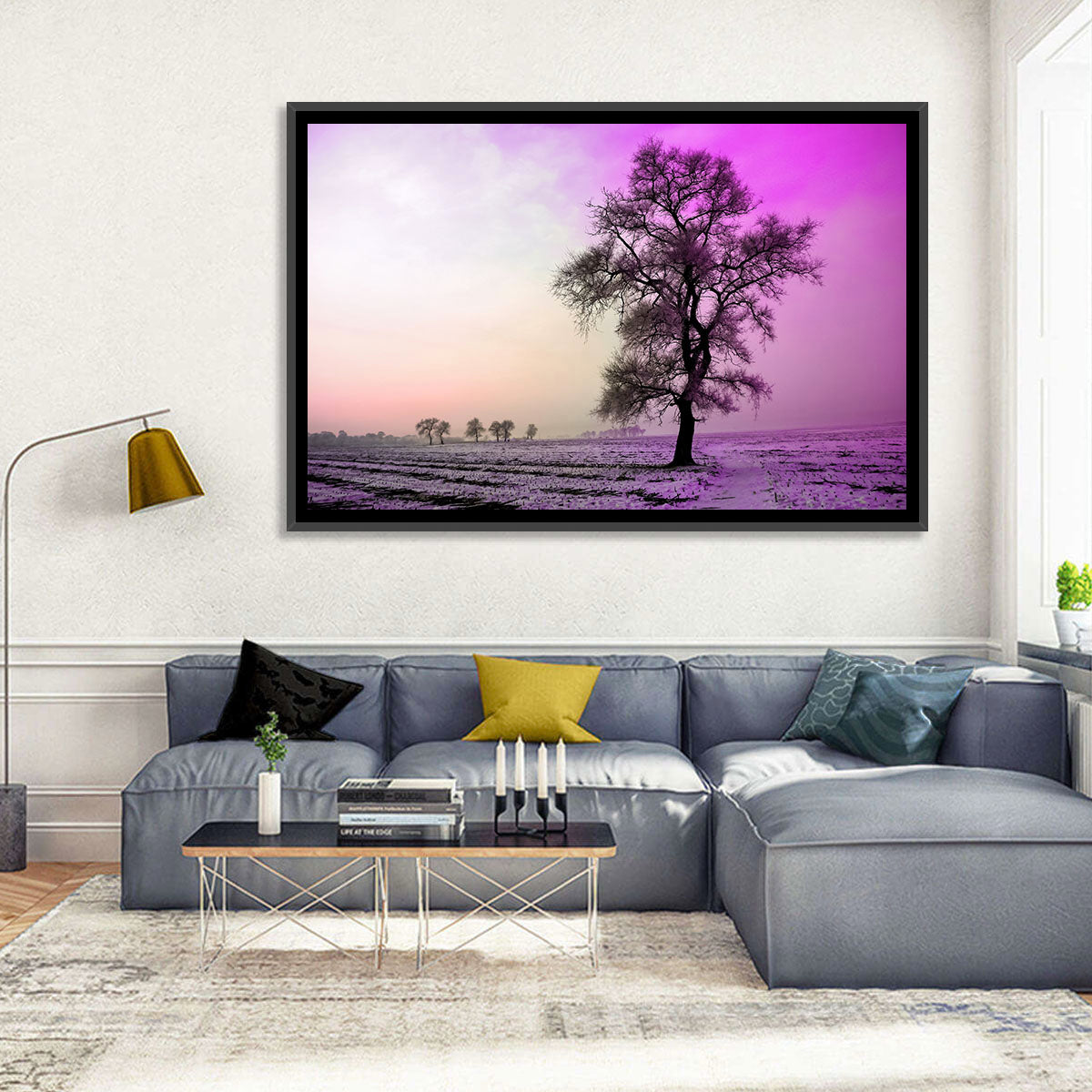 Violet Winter Dawn Tree Wall Art in a room, landscape