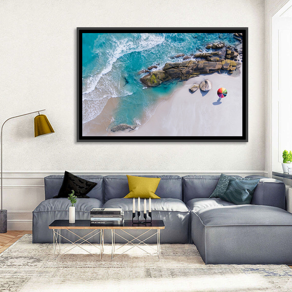 Aerial Beach with Rainbow Umbrella Wall Art
