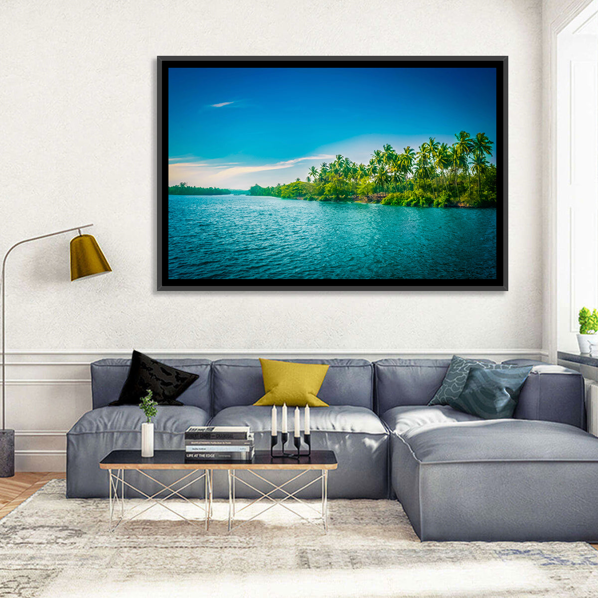 Tropical River in India Wall Art in a room, landscape