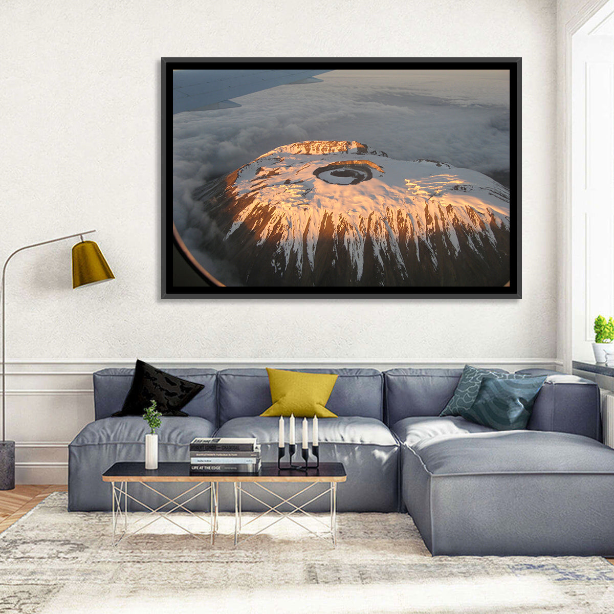 Mount Kilimanjaro Sunset Wall Art in a room, landscape