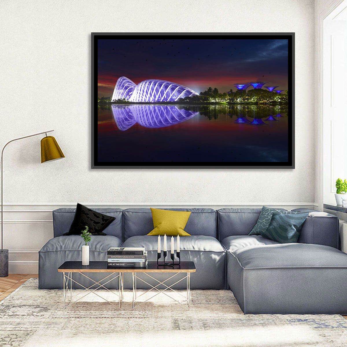 Gardens by the Bay Night Reflection Wall Art in a room, landscape