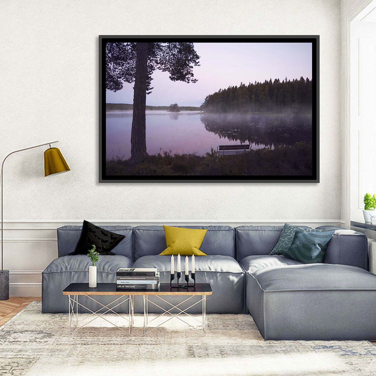 Misty Lake with Bench Wall Art