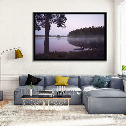 Misty Lake with Bench Wall Art
