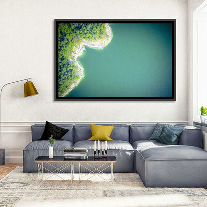 L-shaped Coastline Over Teal Lake Wall Art